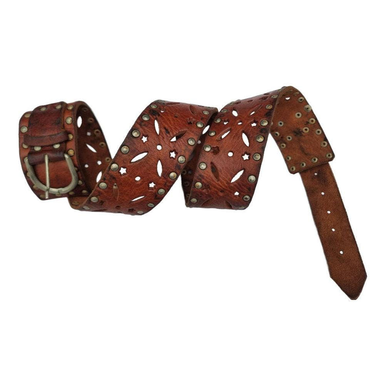 Studded Cut Out Leather Belt: Boho Moroccan Waist Belt