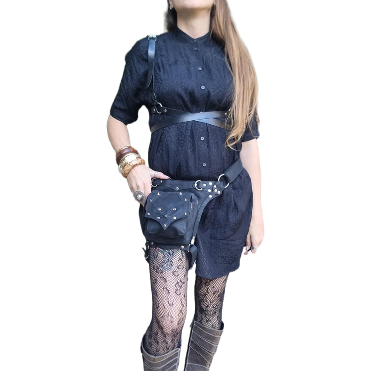 Handmade Leather Leg Bag: Steampunk Biker Fanny Pack