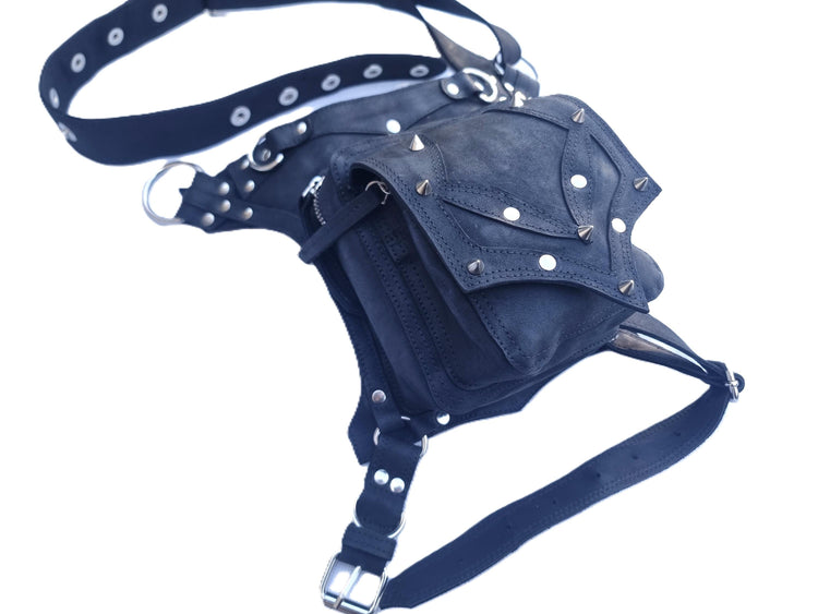 Handmade Leather Leg Bag: Steampunk Biker Fanny Pack