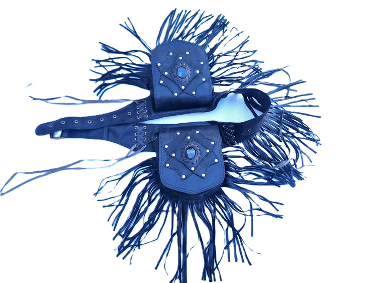 Leather Fringe Fanny Pack: Steampunk Belt Bag with Labradorite