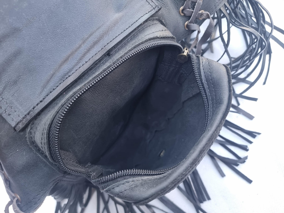 Leather Fringe Fanny Pack: Steampunk Belt Bag with Labradorite