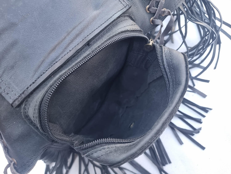 Leather Fringe Fanny Pack: Steampunk Belt Bag with Labradorite
