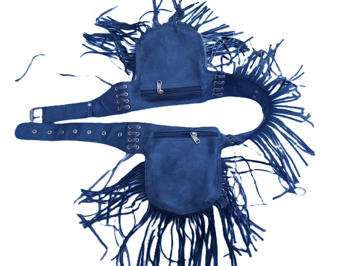 Leather Fringe Fanny Pack: Steampunk Belt Bag with Labradorite