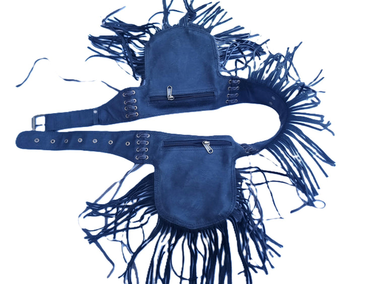 Leather Fringe Fanny Pack: Steampunk Belt Bag with Labradorite