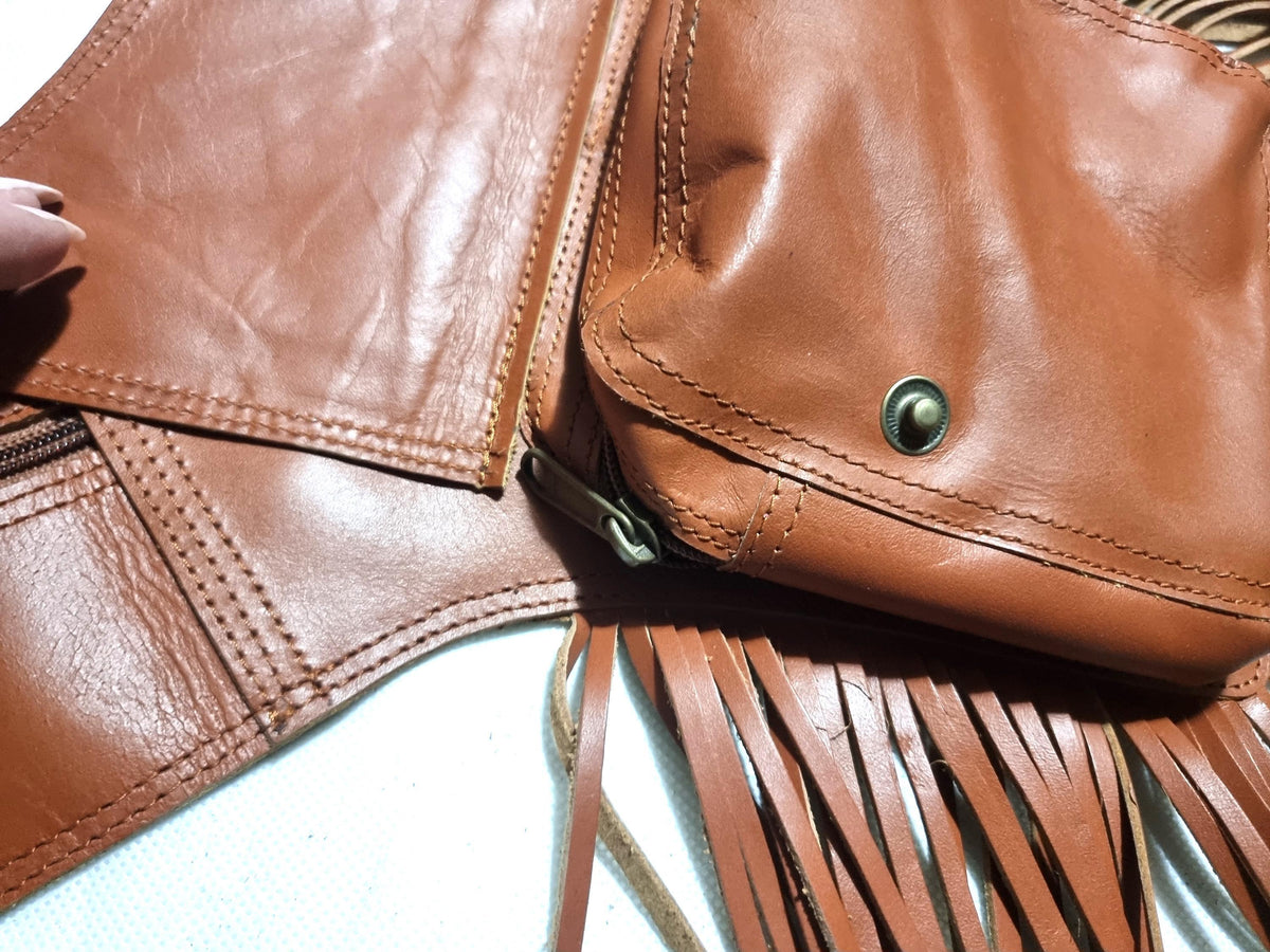 Fringe Leather Crossbody Bag, Womens Fanny Pack, Boho Travel Pocket Belt, Festival Outfit