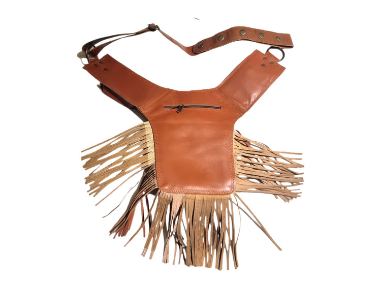 Fringe Leather Crossbody Bag, Womens Fanny Pack, Boho Travel Pocket Belt, Festival Outfit