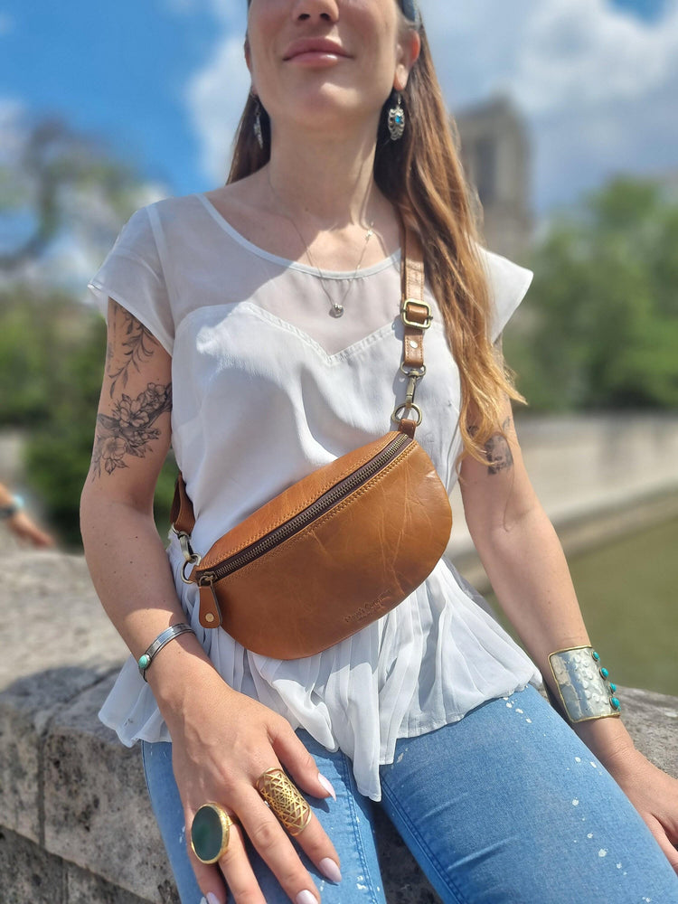 Leather Bum Bag, Tan Brown Leather Fanny Pack, Womens Belt Bag, Leather Crossbody Bag, Small Sling Bag, Festival Bag, Handmade Purse