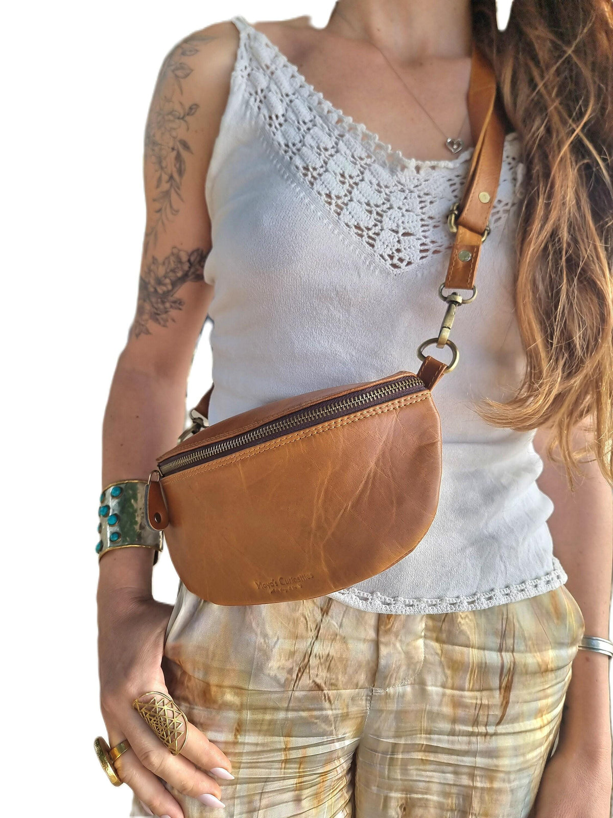 Leather Bum Bag, Tan Brown Leather Fanny Pack, Womens Belt Bag, Leather Crossbody Bag, Small Sling Bag, Festival Bag, Handmade Purse