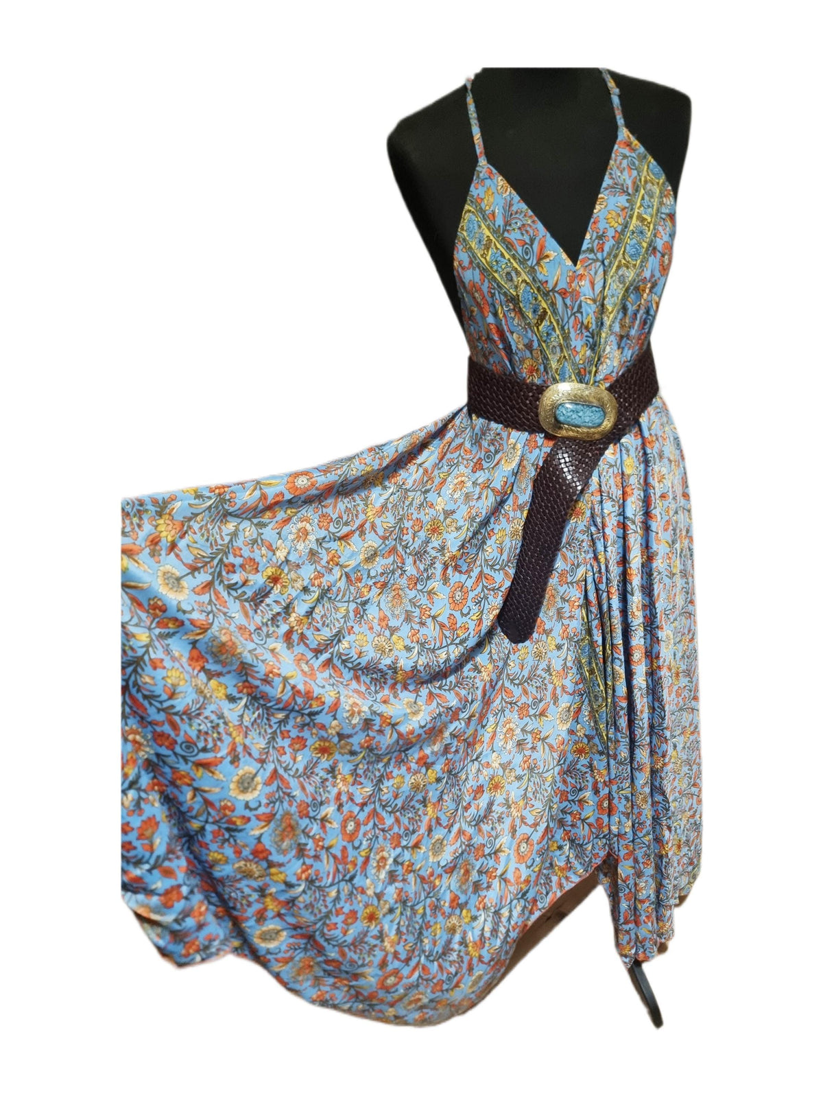 Silk Floral Print Maxi Dress: Sleeveless Boho Beach Dress