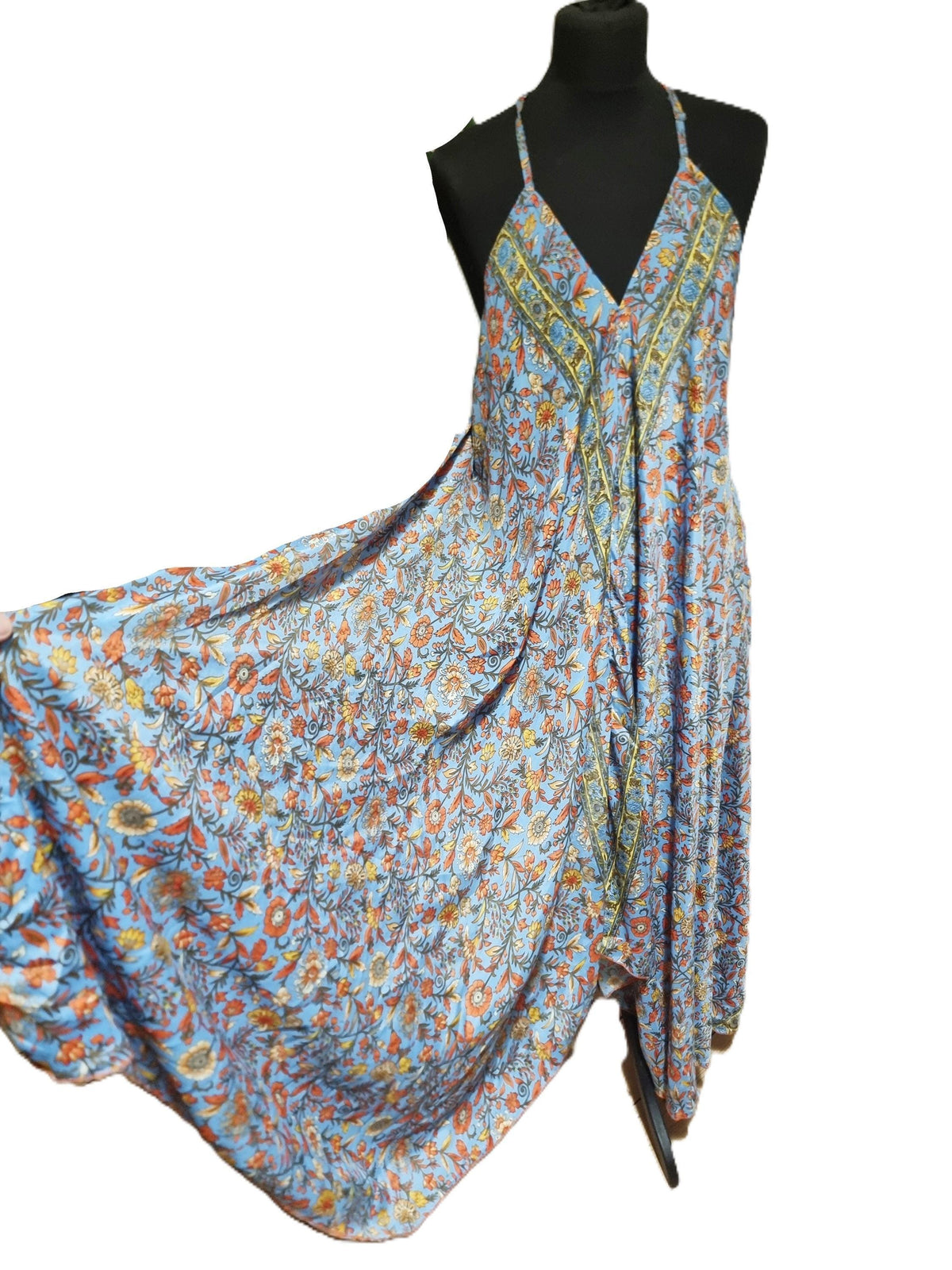 Silk Floral Print Maxi Dress: Sleeveless Boho Beach Dress