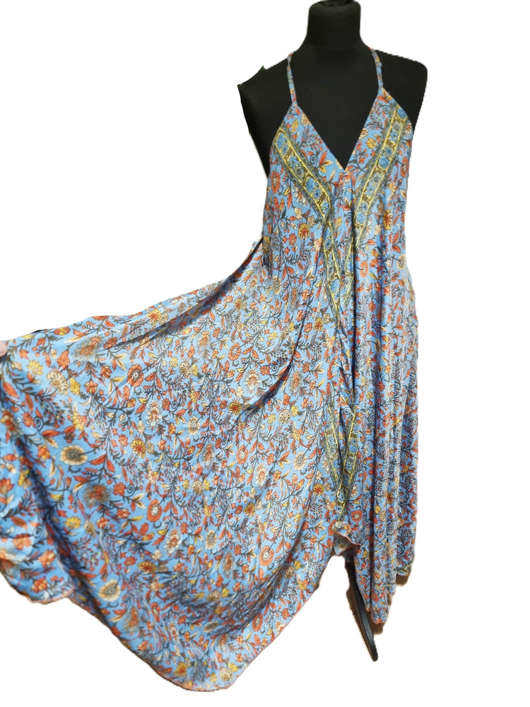 Silk Floral Print Maxi Dress: Sleeveless Boho Beach Dress