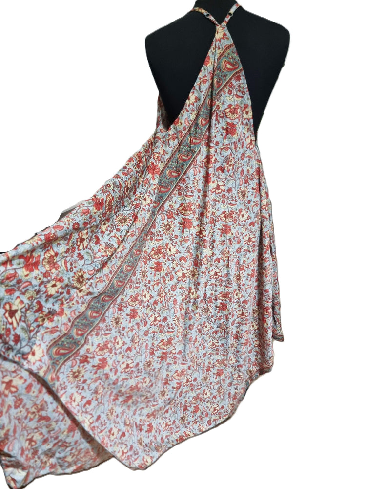 Silk Floral Print Maxi Dress: Sleeveless Boho Beach Dress