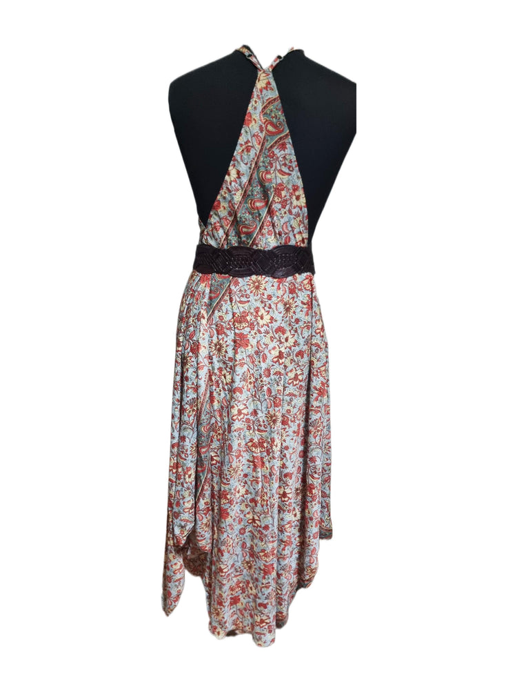 Silk Floral Print Maxi Dress: Sleeveless Boho Beach Dress