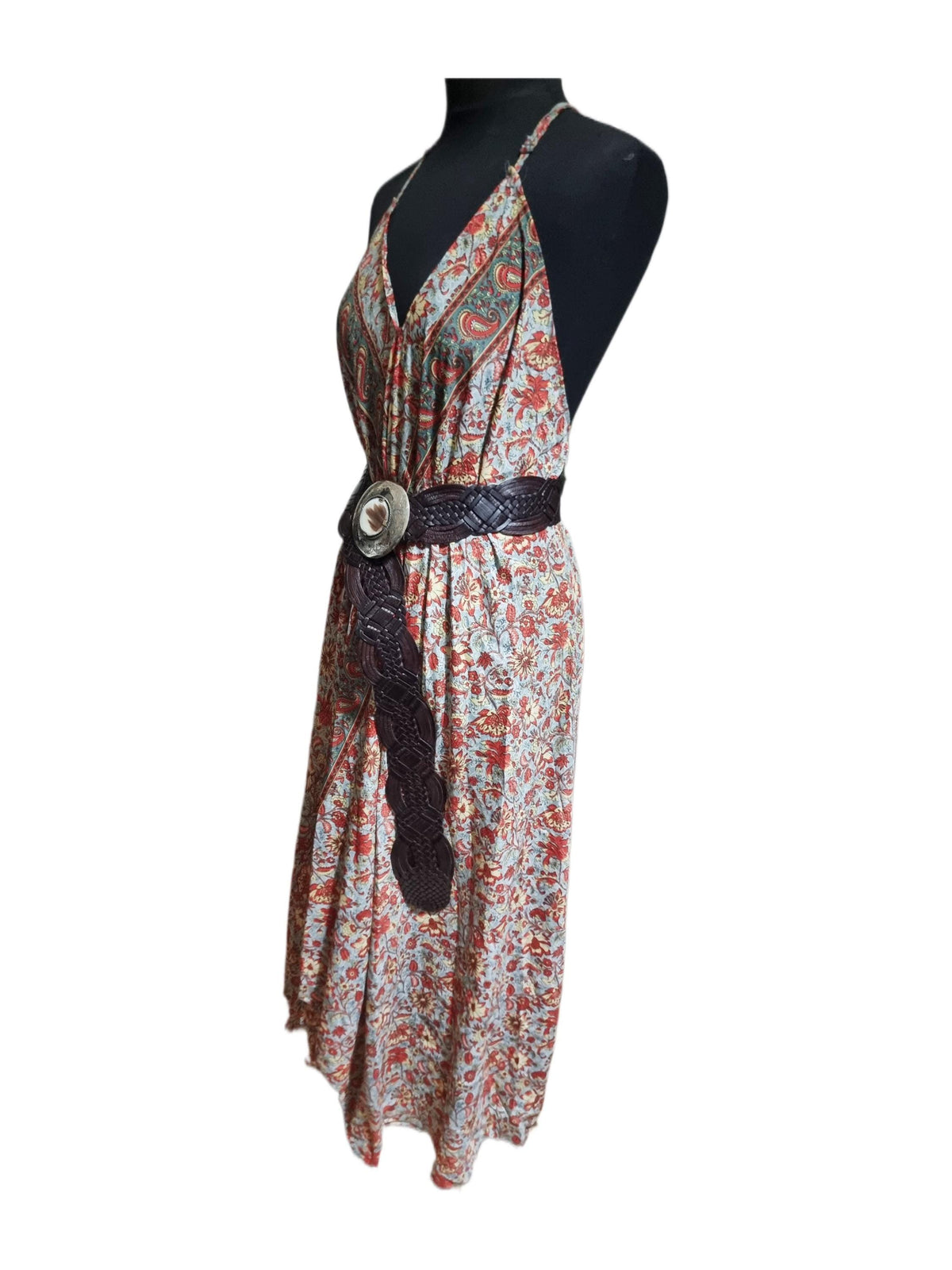 Silk Floral Print Maxi Dress: Sleeveless Boho Beach Dress