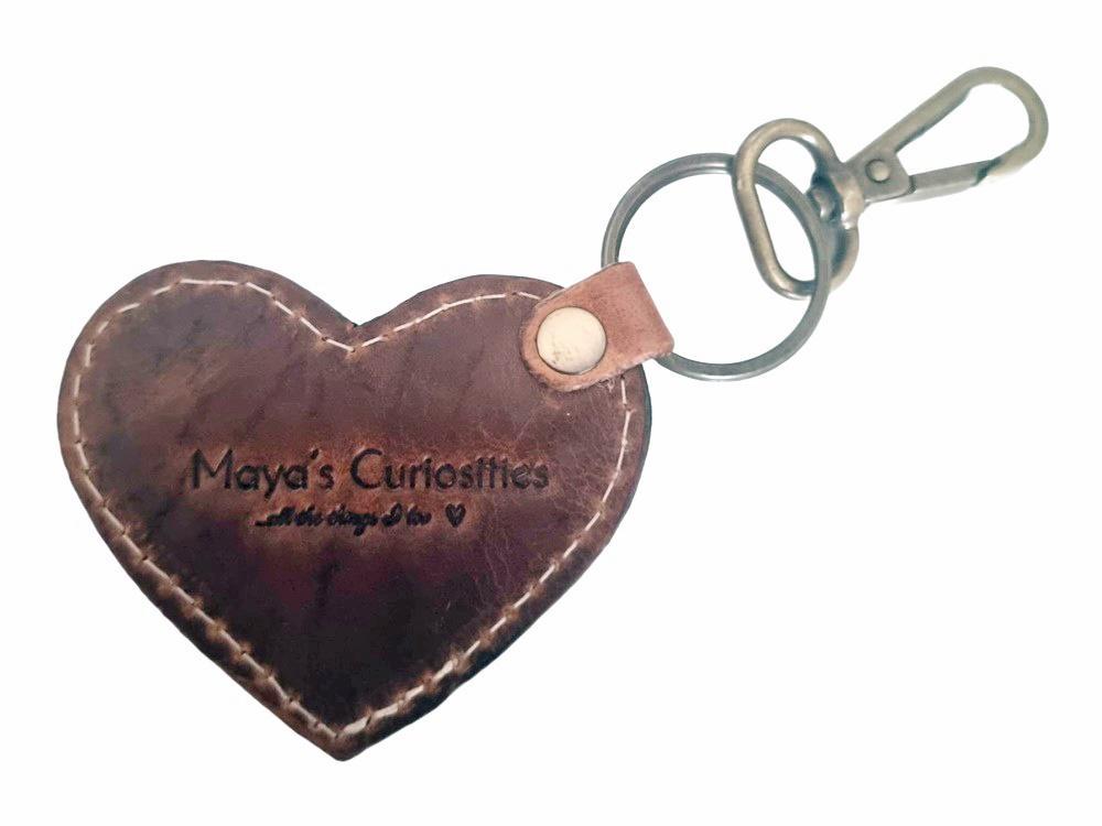 Tooled Leather Heart Keychain: Turquoise Painted Floral Charm