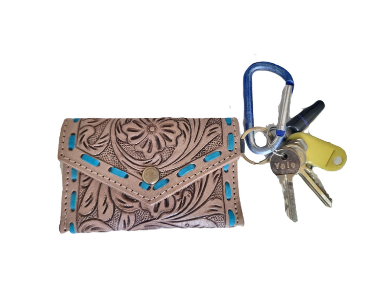 Tooled Leather Mini Key Pouch: Western Floral Keychain Wallet