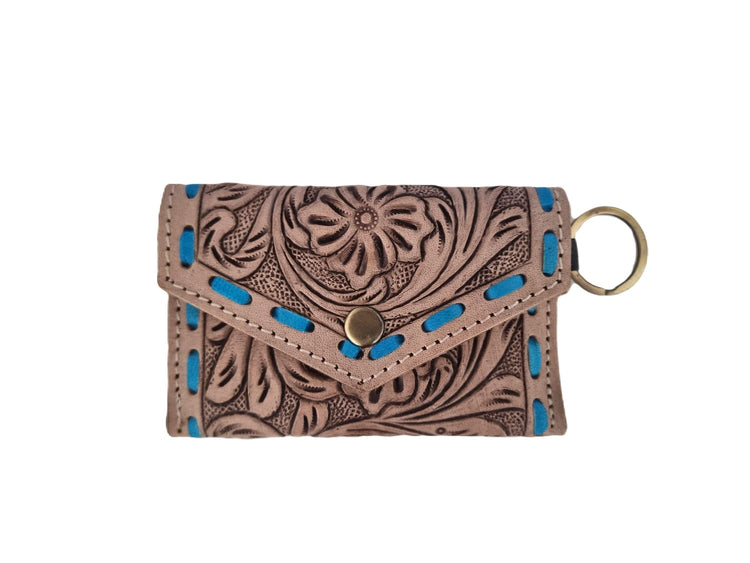 Tooled Leather Mini Key Pouch: Western Floral Keychain Wallet