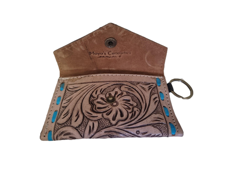 Tooled Leather Mini Key Pouch: Western Floral Keychain Wallet