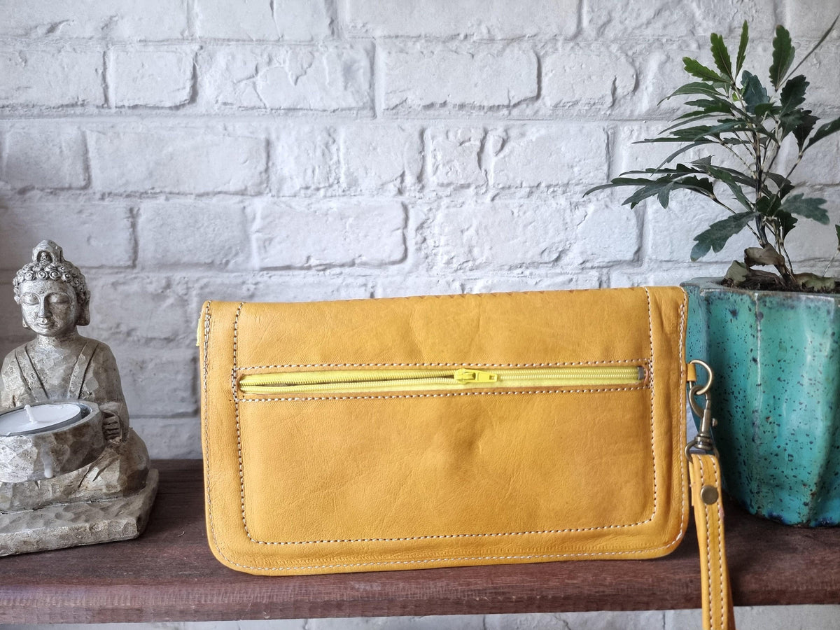 Tooled Floral Leather Wallet: Large Moroccan Clutch with Wristlet