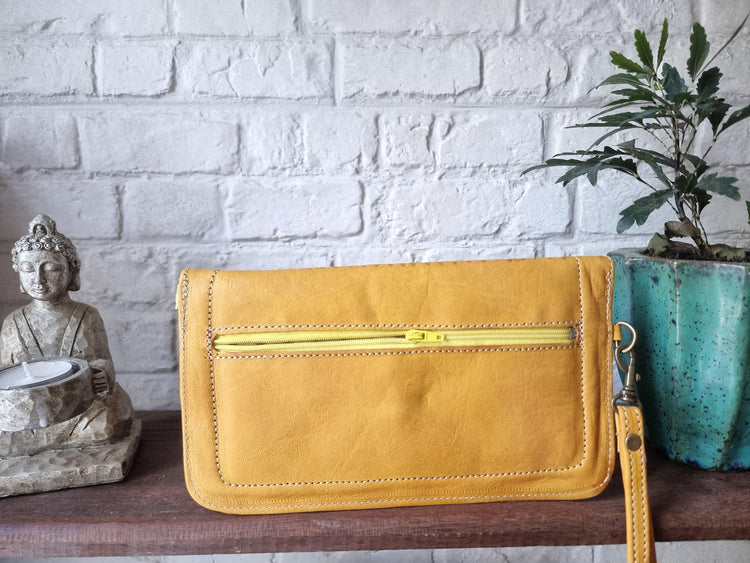 Tooled Floral Leather Wallet: Large Moroccan Clutch with Wristlet