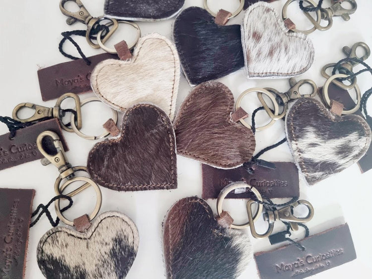 Cowhide Heart Keychain: Handmade Western Leather Purse Charm