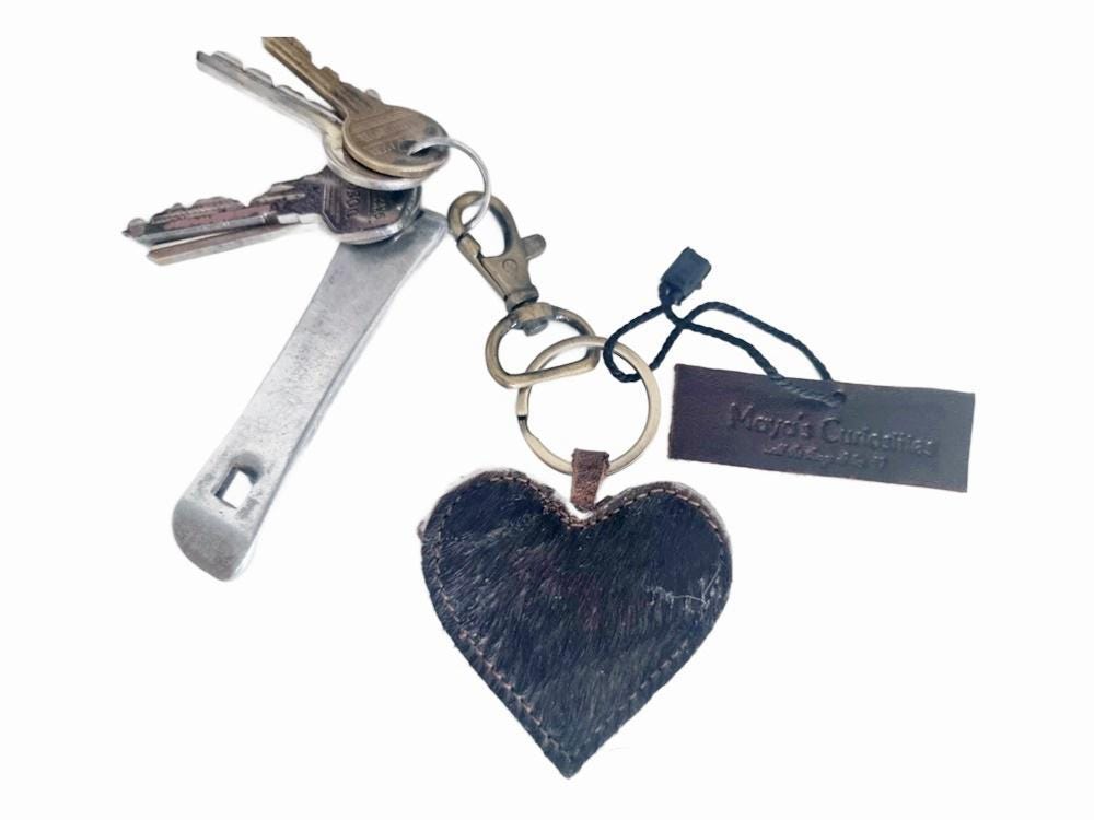 Cowhide Heart Keychain: Handmade Western Leather Purse Charm