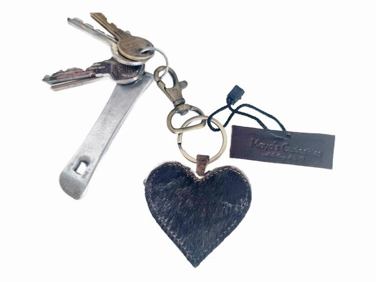 Cowhide Heart Keychain: Handmade Western Leather Purse Charm