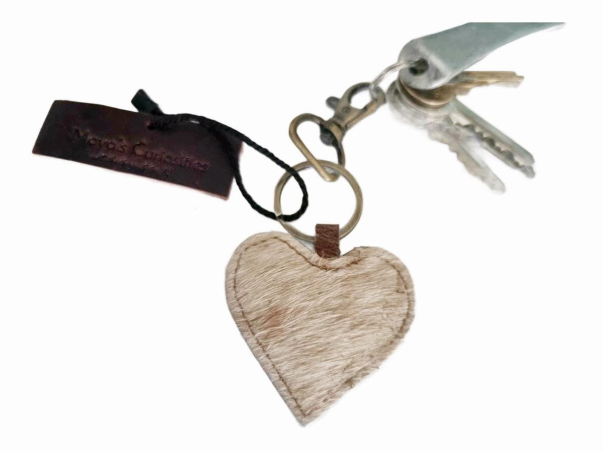 Cowhide Heart Keychain: Handmade Western Leather Purse Charm