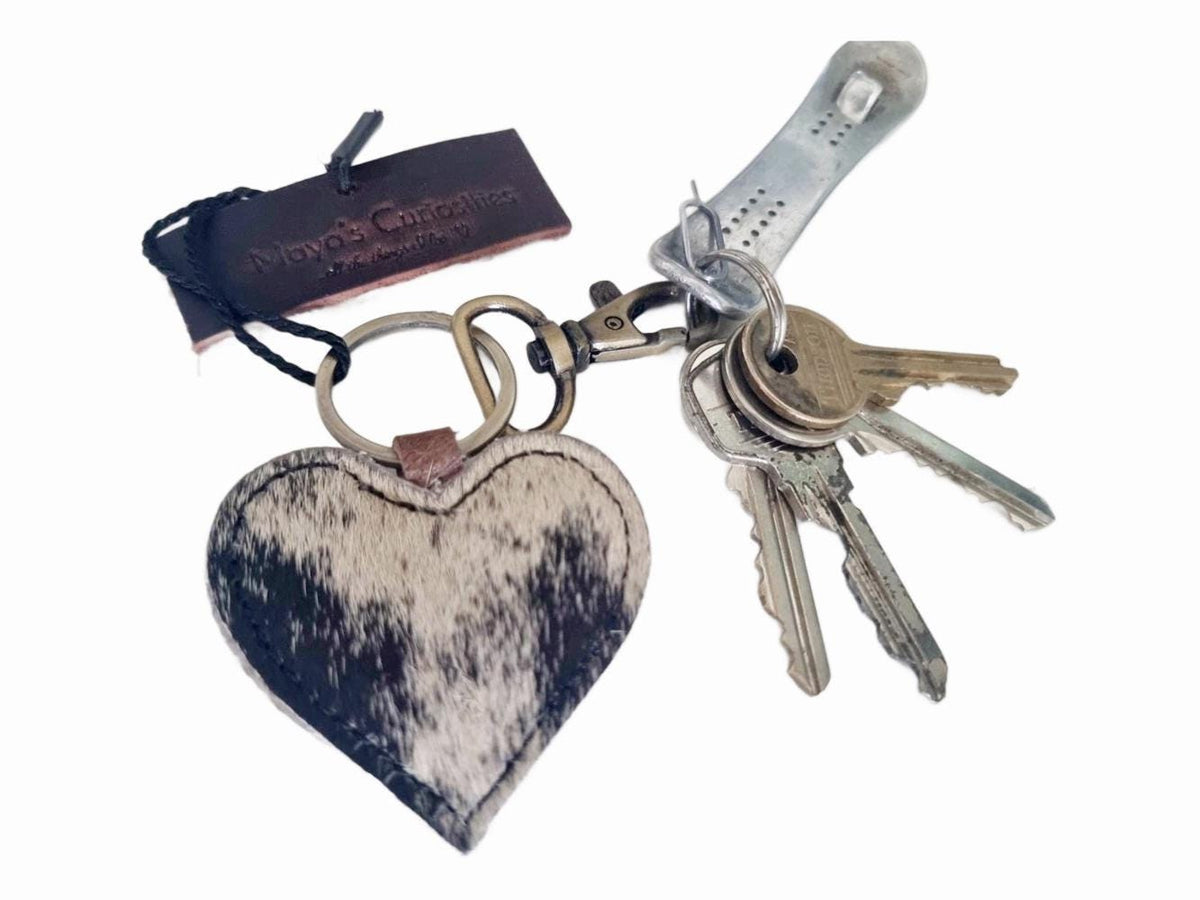 Cowhide Heart Keychain: Handmade Western Leather Purse Charm