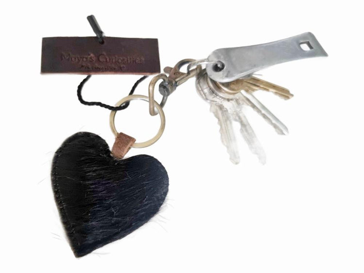 Cowhide Heart Keychain: Handmade Western Leather Purse Charm