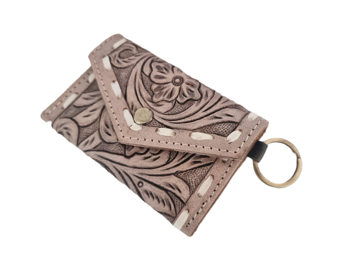 Tooled Leather Keychain Wallet: Mini Coin Purse, Western Style