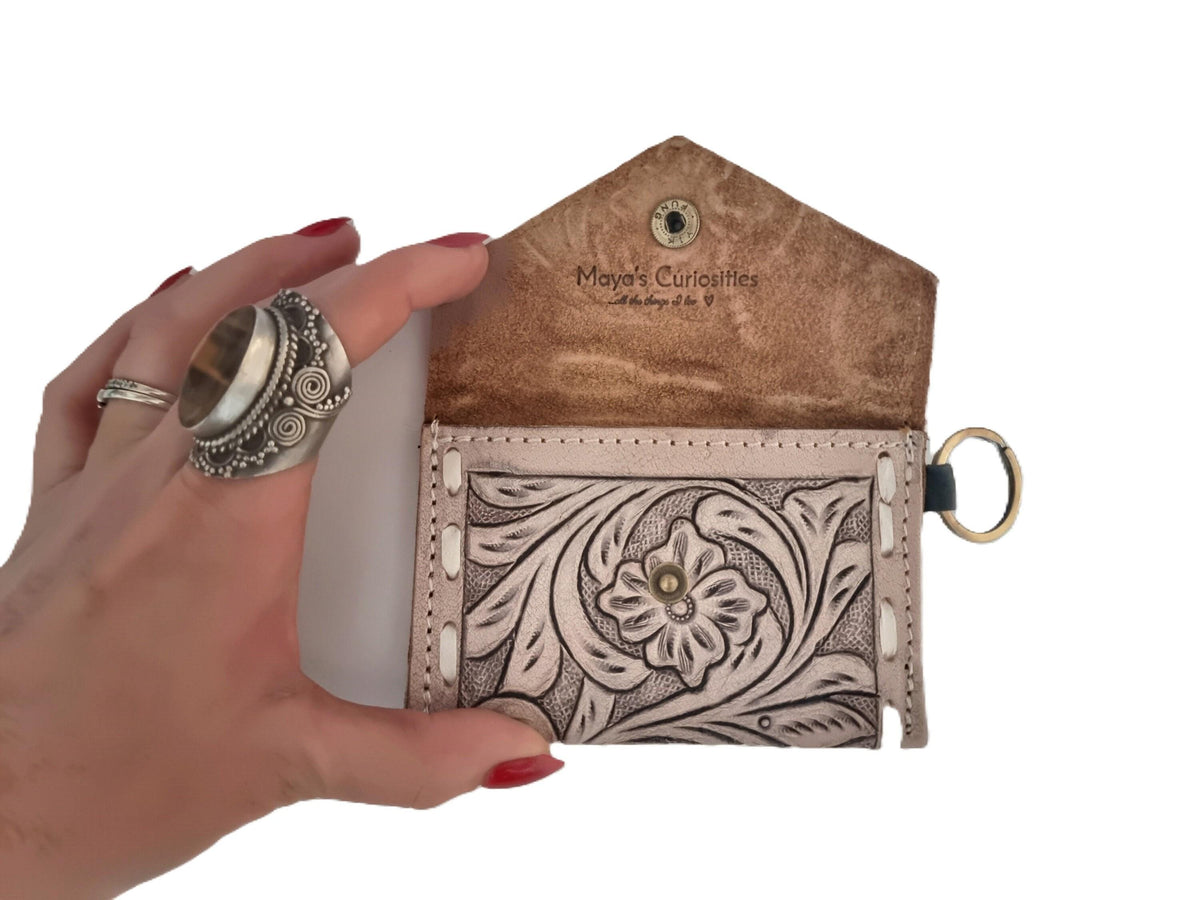 Tooled Leather Keychain Wallet: Mini Coin Purse, Western Style