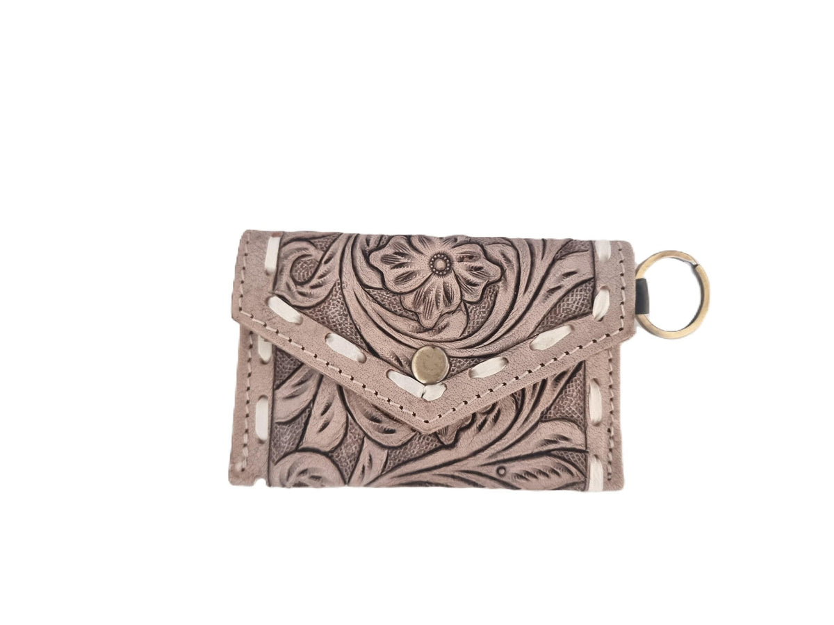 Tooled Leather Keychain Wallet: Mini Coin Purse, Western Style