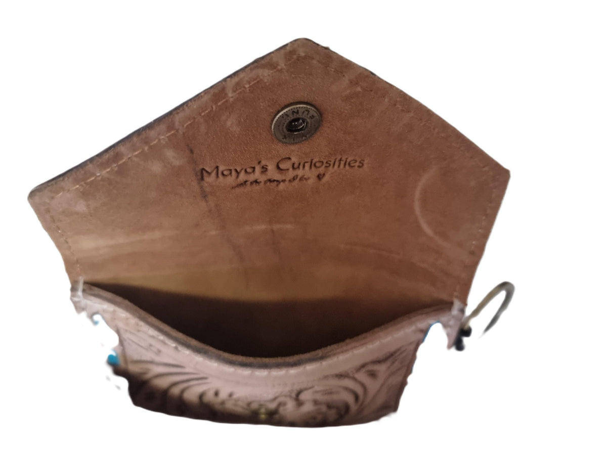 Tooled Leather Keychain Wallet: Mini Coin Purse, Western Style