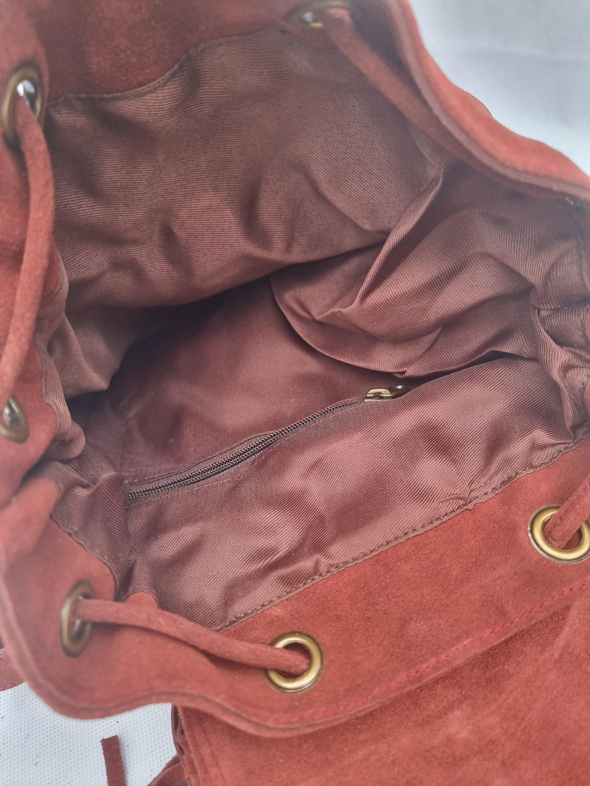 Burgundy Suede Leather Tassel Backpack: Boho Festival Rucksack