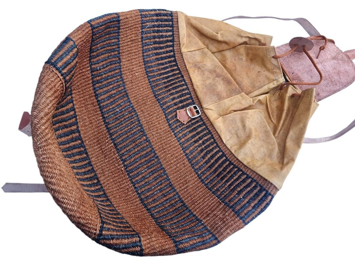 Extra Large Sisal Backpack: Vintage Leather Rucksack, Boho Travel Bag