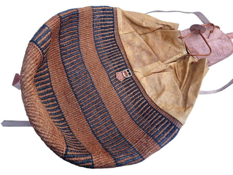 Extra Large Sisal Backpack: Vintage Leather Rucksack, Boho Travel Bag