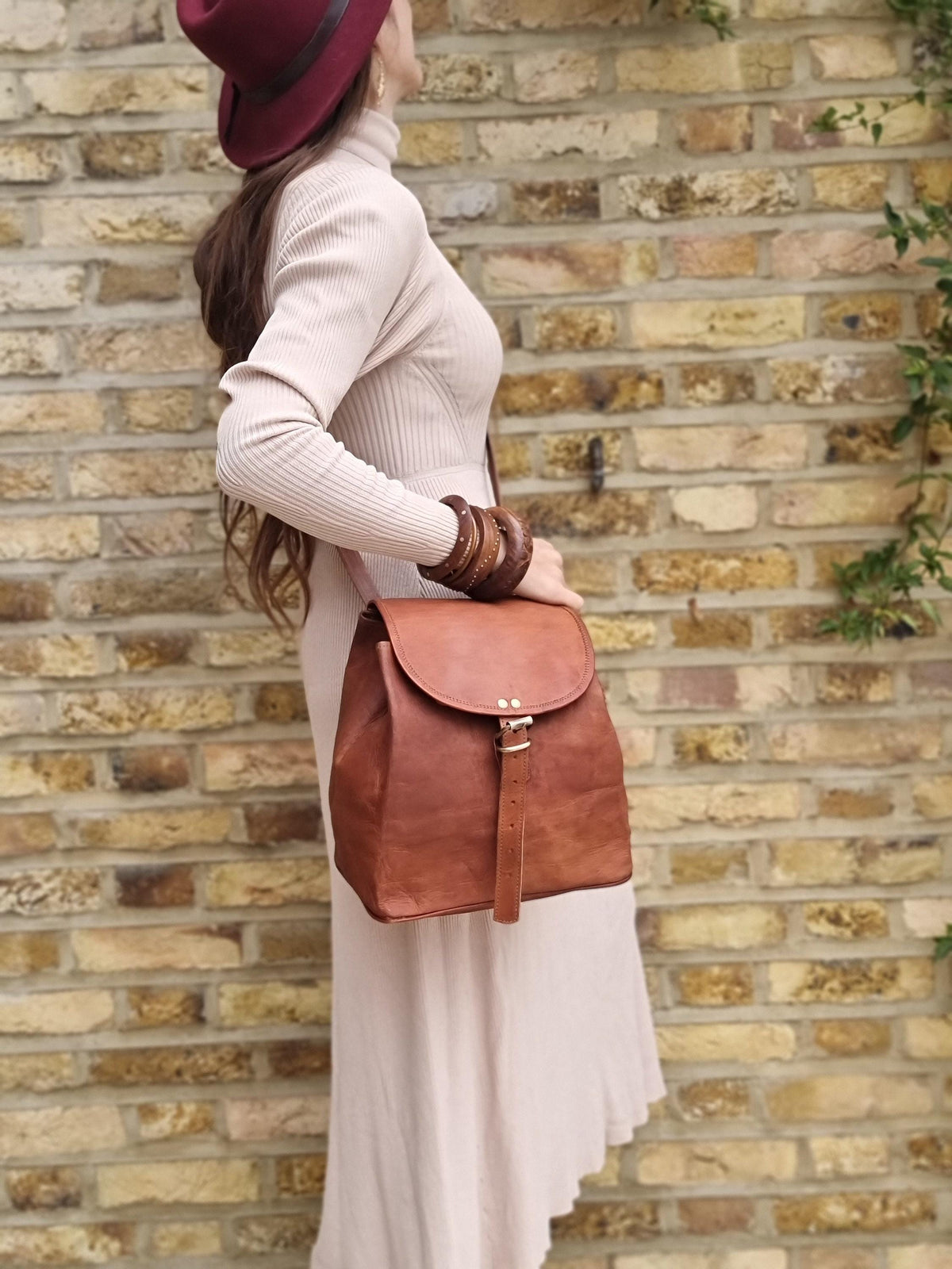 Convertible Leather Backpack Handbag: Unisex Rucksack, Vintage Boho Travel Bag