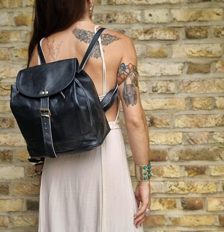 Convertible Leather Backpack Handbag: Unisex Rucksack, Vintage Boho Travel Bag