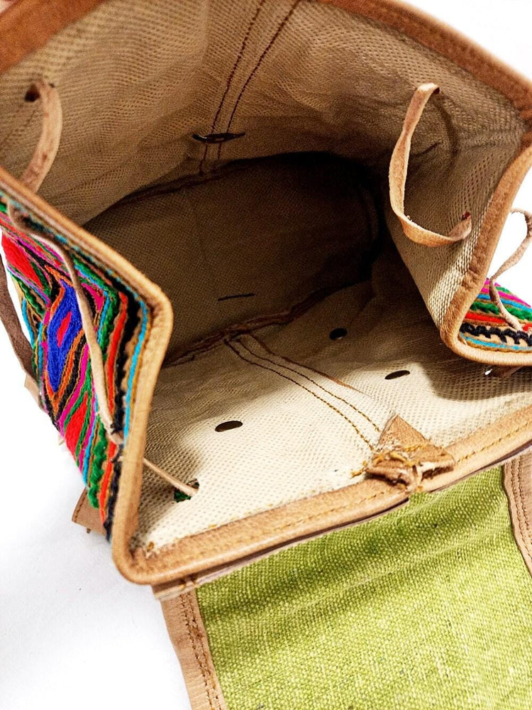 Embroidered Leather Mini Backpack: Multicoloured Hippie Rucksack Purse