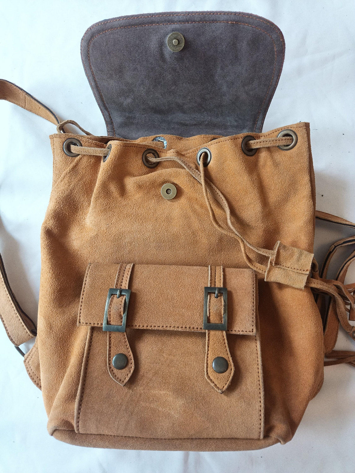 Mustard Yellow Suede Leather Backpack: Boho Festival Rucksack