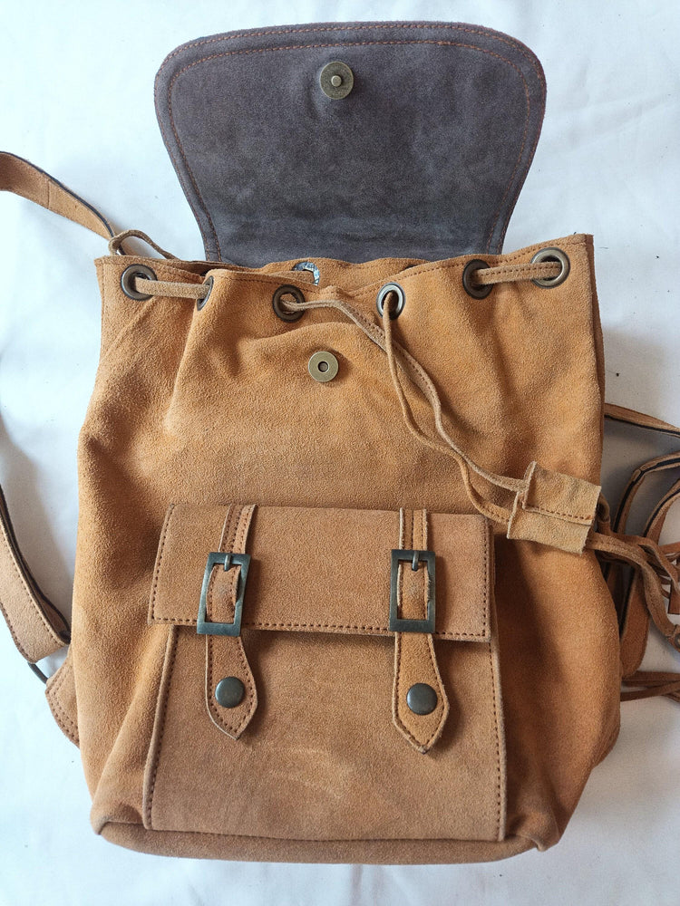 Mustard Yellow Suede Leather Backpack: Boho Festival Rucksack