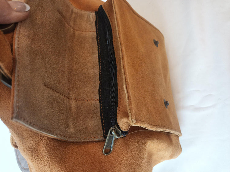 Mustard Yellow Suede Leather Backpack: Boho Festival Rucksack