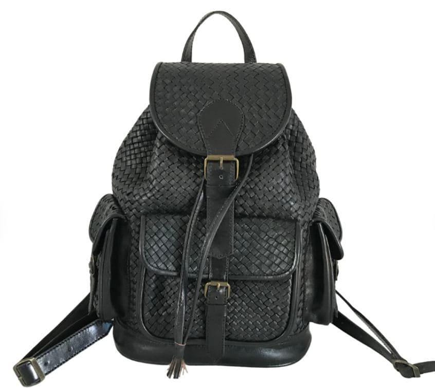 Large Braided Woven Leather Backpack Women, Boho Hippie Rucksack, Laptop Travel Bag, Handmade Moroccan Crafts