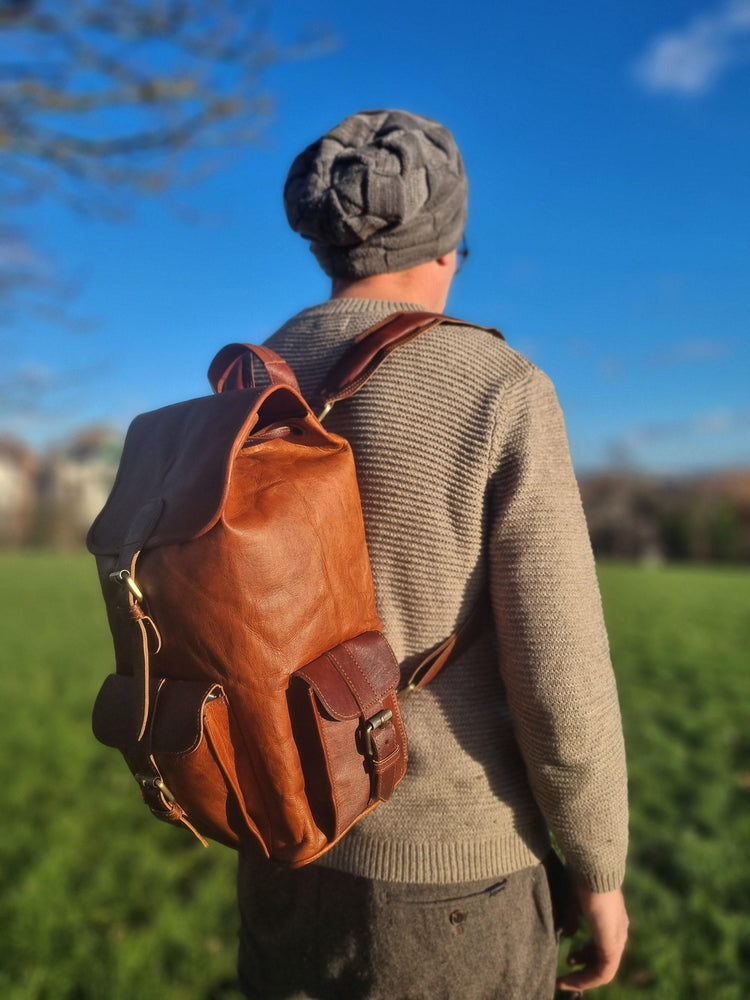Large Leather Travel Backpack: 16" Unisex Rucksack, Laptop Bag
