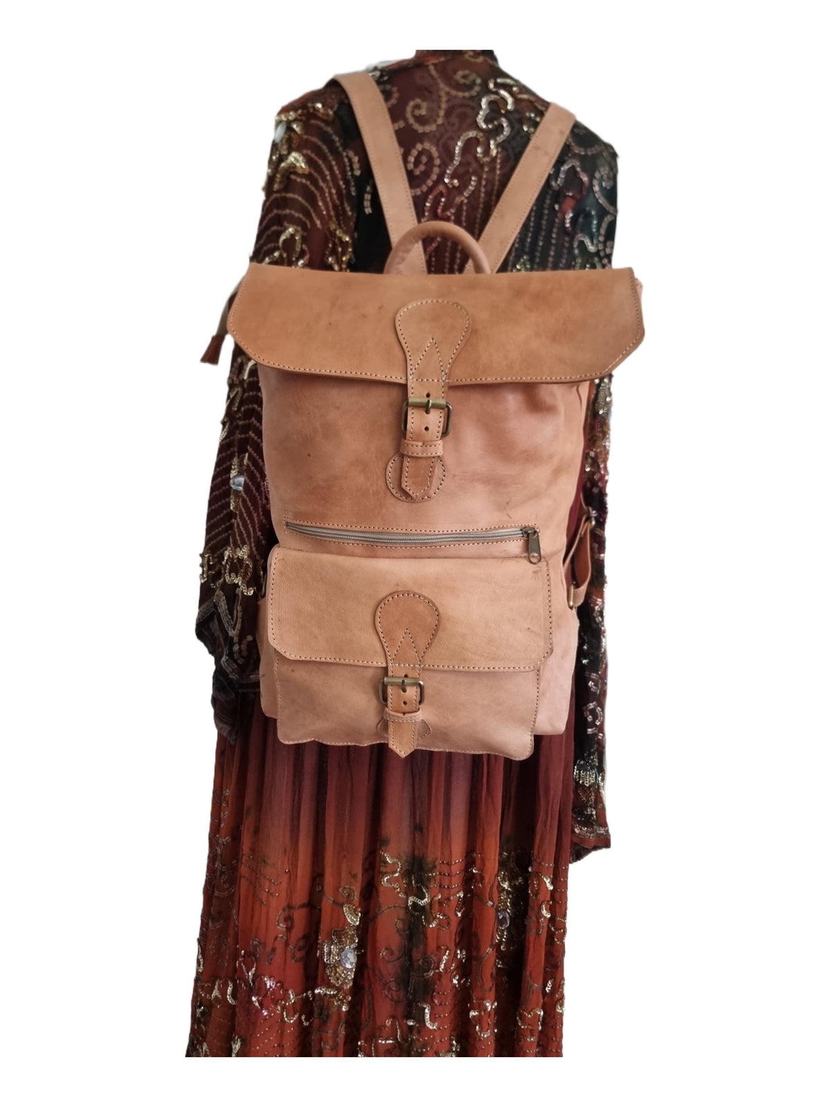 Large Tan Leather Backpack, Womens Rucksack, Handmade Moroccan Bag, Minimalist Travel Bag, Laptop Backpack for Women