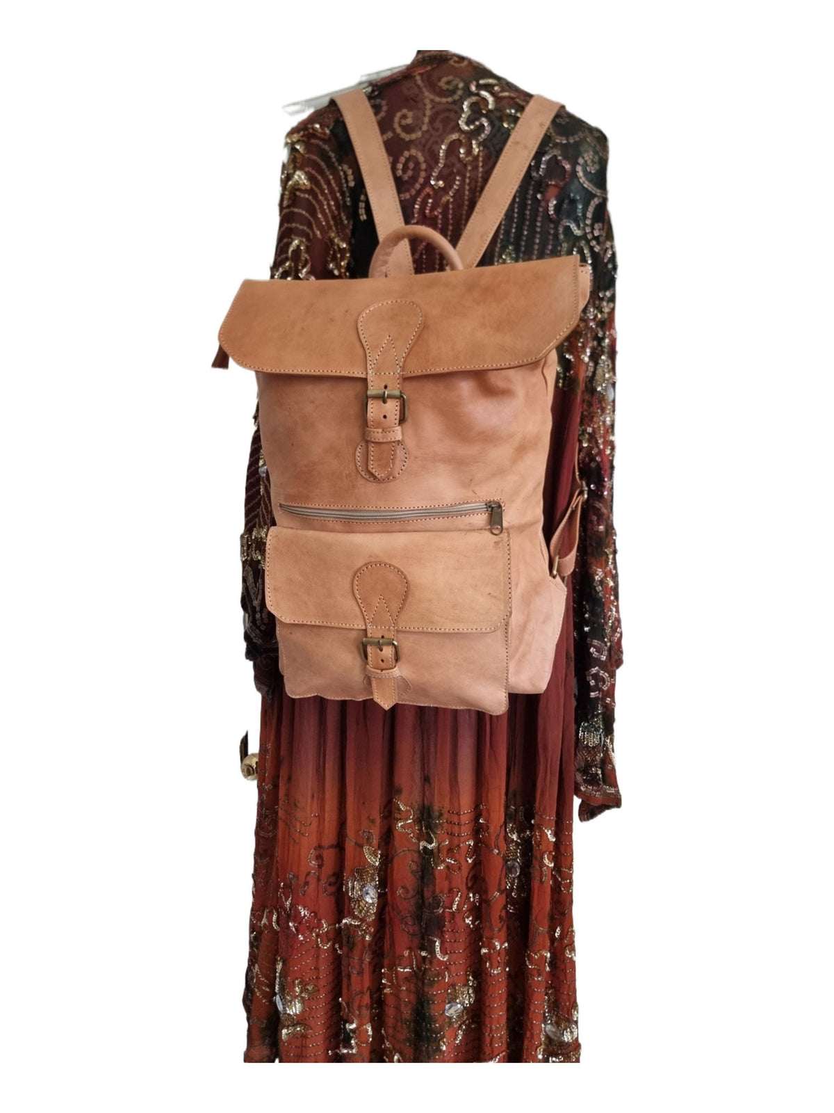 Large Tan Leather Backpack, Womens Rucksack, Handmade Moroccan Bag, Minimalist Travel Bag, Laptop Backpack for Women