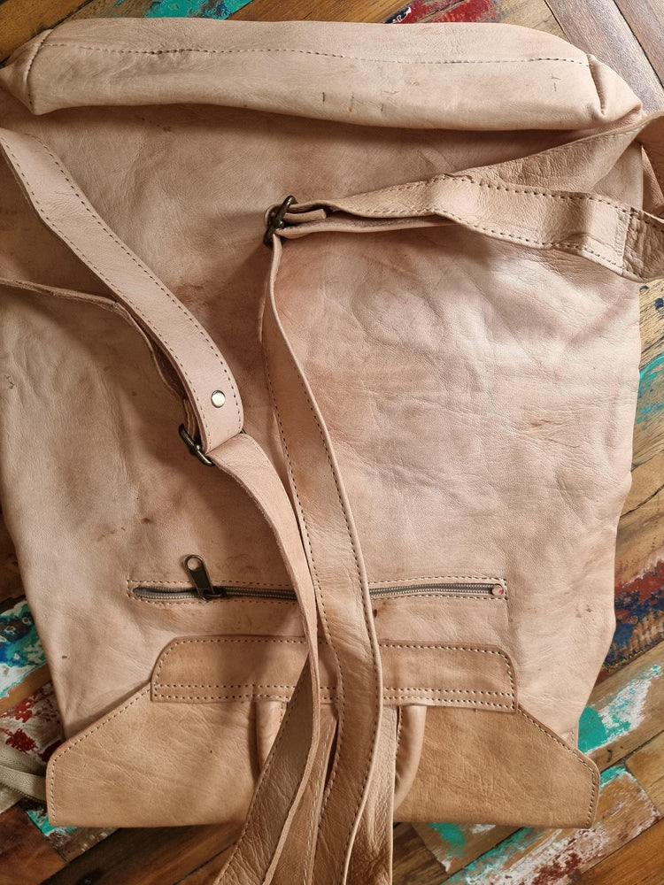 Large Tan Leather Backpack, Womens Rucksack, Handmade Moroccan Bag, Minimalist Travel Bag, Laptop Backpack for Women