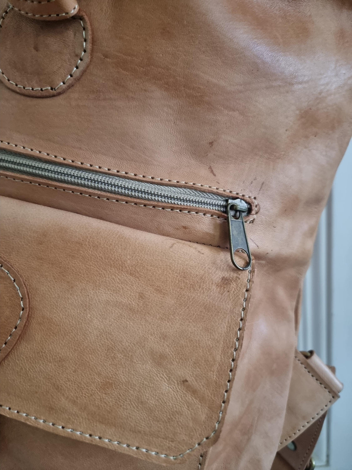 Large Tan Leather Backpack, Womens Rucksack, Handmade Moroccan Bag, Minimalist Travel Bag, Laptop Backpack for Women