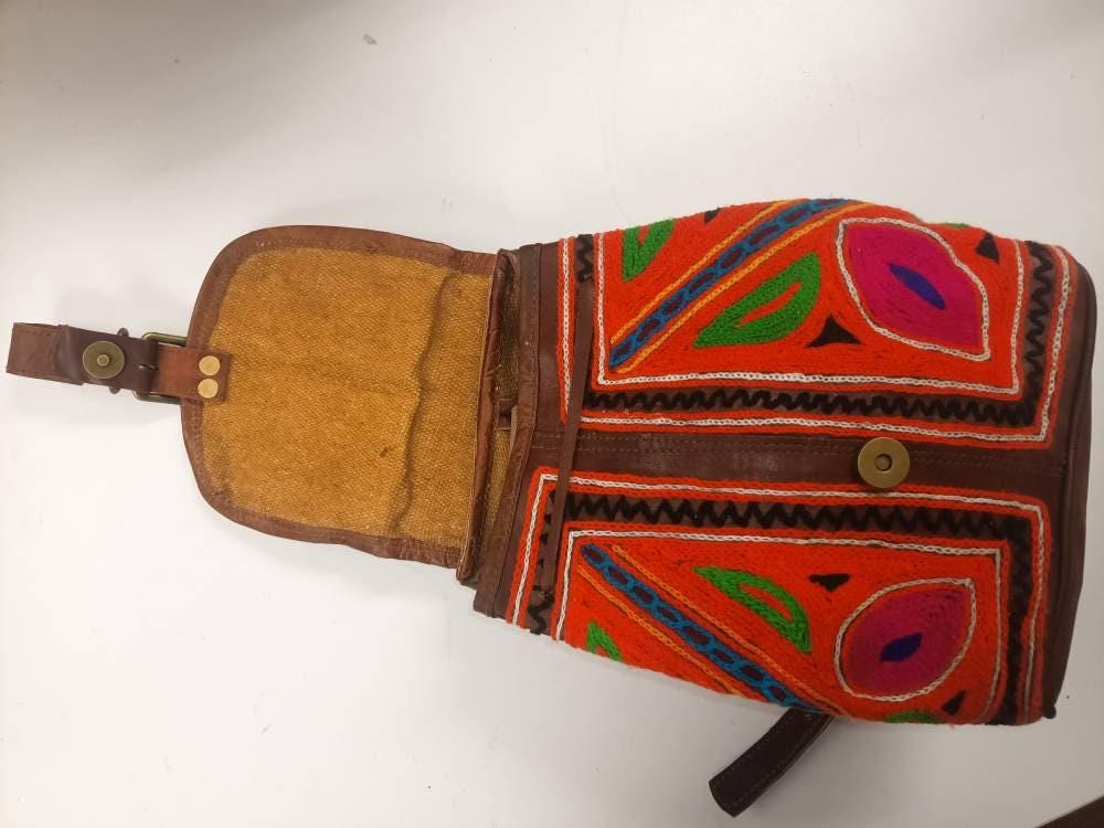 Embroidered Leather Backpack: Small Boho Floral Rucksack